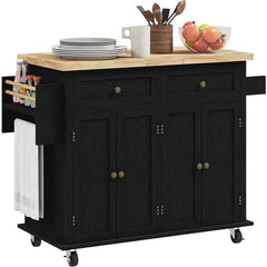 Kitchen Island on Wheels,Rolling Cart with Rubberwood, for Dining Room