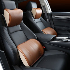 Leather Car Neck  Pillow Set Memory Foam Auto Rear Seat Back Headrest