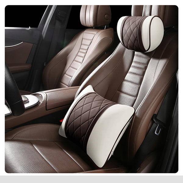 Luxury Car Pillow Set Leather  Seat Neck  Cushion Waist Lumbar Support