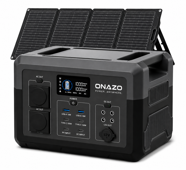 ONAZO Portable Power Station with Solar Panel – 1500W / 2400W / 3000W / 5000W LiFePO4 Solar Generator