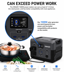 ONAZO Portable Power Station with Solar Panel – 1500W / 2400W / 3000W / 5000W LiFePO4 Solar Generator