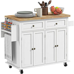 Kitchen Island on Wheels,Rolling Cart with Rubberwood, for Dining Room