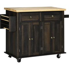 Kitchen Island on Wheels,Rolling Cart with Rubberwood, for Dining Room