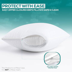 Waterproof Bed Bug Proof Pillow Protector – Zippered Anti-Allergy Pillow Cover (Soft & Breathable)