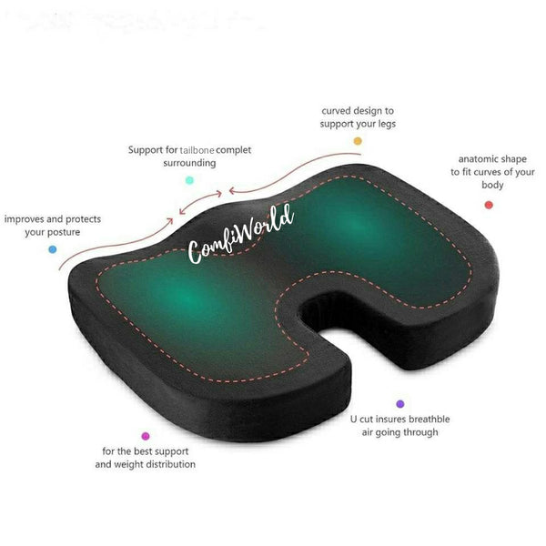 Deluxe ComfiWorld Memory Foam Coccyx Seat Cushion for Office Chair