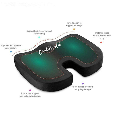 Deluxe ComfiWorld Memory Foam Coccyx Seat Cushion for Office Chair