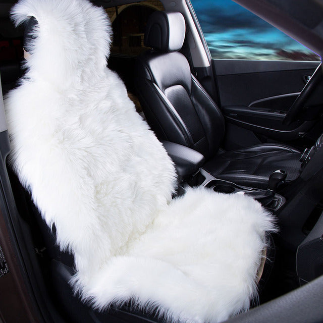 Muchkey Universal Faux Rabbit Fur Car Seat Covers Soft Warm Seat Cushions  for Cars SUV Trucks Fluffy Seat Covers for 2 Front Seats with Pillows Beige